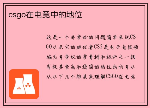 csgo在电竞中的地位
